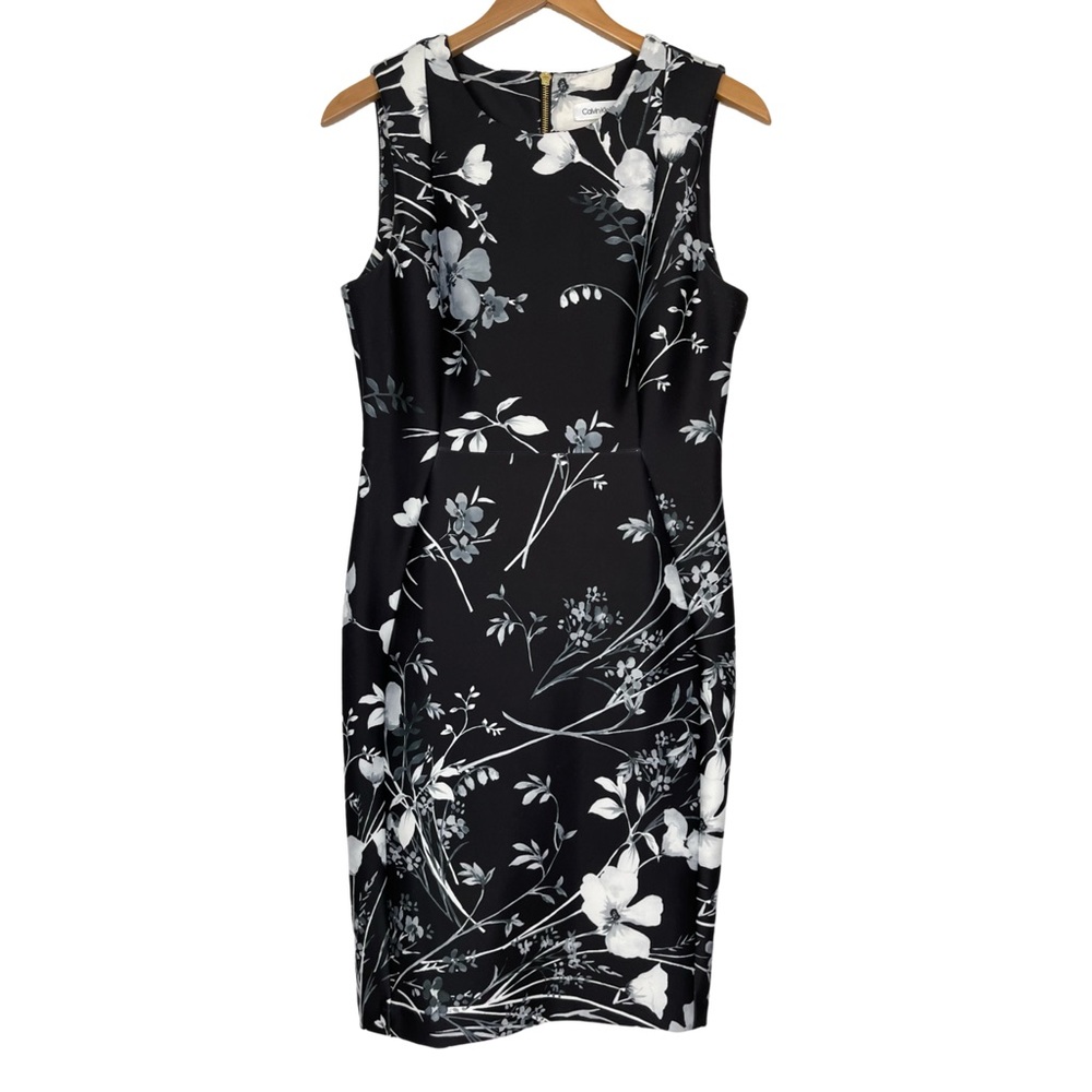 Calvin Klein Sleeveless Scuba Floral Midi Sheath Dress Capsule Office Party NWT